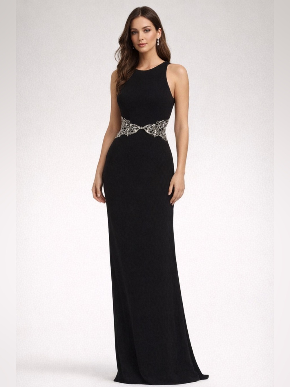 Badgley Mischka Collection Black Embellished Gown wedding prom dress